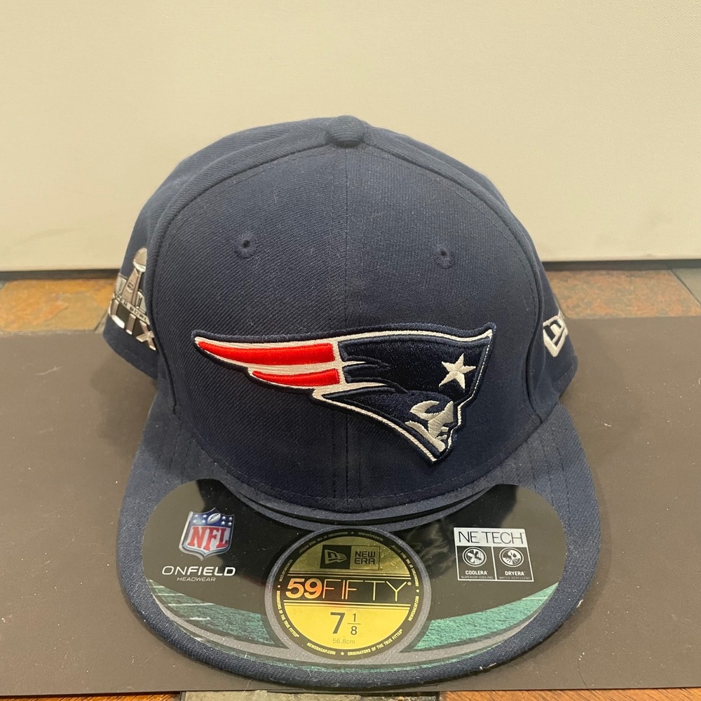 New Era 59FIFTY New England Patriots Super Bowl‎ XLIX Hat Navy Fitted 7 1/8 NFL